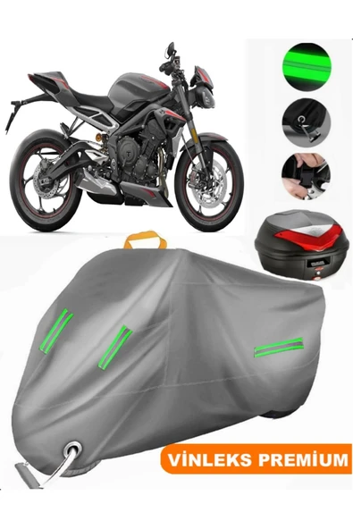 MotoEN  Vinleks Gri Triumph Daytona 765 Arka Çanta Uyumlu Motosiklet Brandası (Kilit Uyumlu)