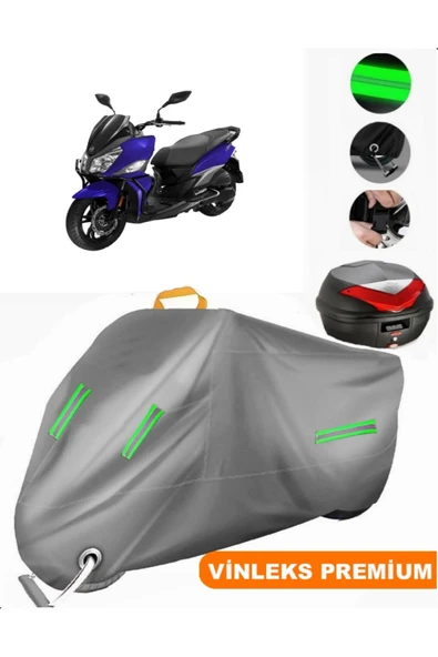 MotoEN  Vinleks Gri Sym Jet 14 Arka Çanta Uyumlu Motosiklet Brandası (Kilit Uyumlu)