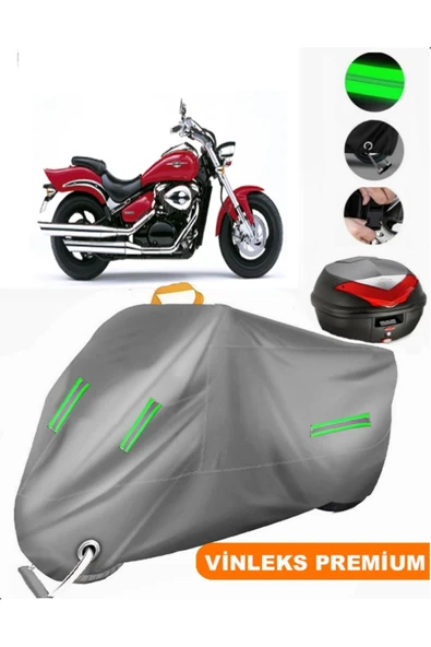 MotoEN  Vinleks Gri Suzuki VL 800 Intruder Arka Çanta Uyumlu Motosiklet Brandası (Kilit Uyumlu) ürün görseli 1