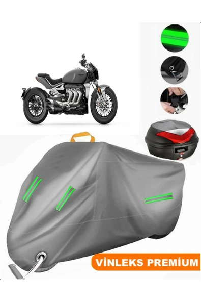 MotoEN  Vinleks Gri Triumph Rocket 3 R Arka Çanta Uyumlu Motosiklet Brandası (Kilit Uyumlu) ürün görseli