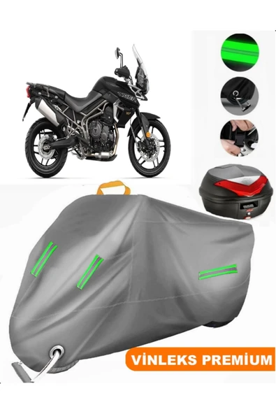 MotoEN  Vinleks Gri Triumph Tiger 800 XR Arka Çanta Uyumlu Motosiklet Brandası (Kilit Uyumlu)
