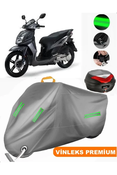 MotoEN  Vinleks Gri Sym Symphony ST 200i Arka Çanta Uyumlu Motosiklet Brandası (Kilit Uyumlu)