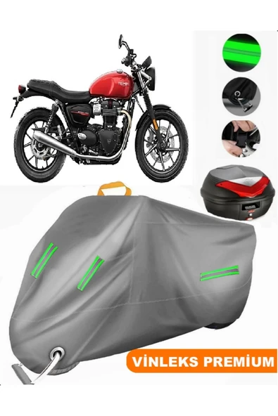 MotoEN  Vinleks Gri Triumph Street Twin Arka Çanta Uyumlu Motosiklet Brandası (Kilit Uyumlu)