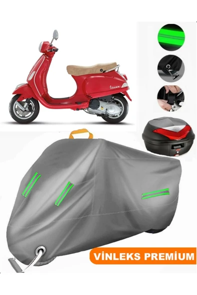 MotoEN  Vinleks Gri Vespa LX 125 Arka Çanta Uyumlu Motosiklet Brandası (Kilit Uyumlu) ürün görseli
