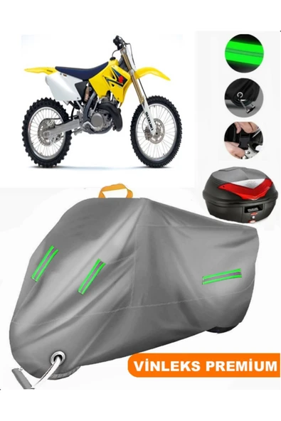 MotoEN  Vinleks Gri Suzuki RM 250 Arka Çanta Uyumlu Motosiklet Brandası (Kilit Uyumlu)
