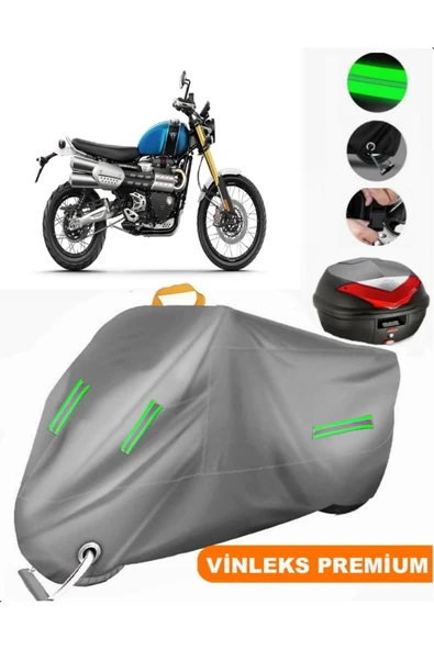 MotoEN  Vinleks Gri Triumph Scrambler 1200 XE Arka Çanta Uyumlu Motosiklet Brandası (Kilit Uyumlu)