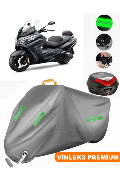 MotoEN  Vinleks Gri Sym Maxsym 600i ABS Arka Çanta Uyumlu Motosiklet Brandası (Kilit Uyumlu)
