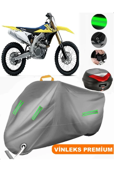 MotoEN  Vinleks Gri Suzuki RM Z250 Arka Çanta Uyumlu Motosiklet Brandası (Kilit Uyumlu)