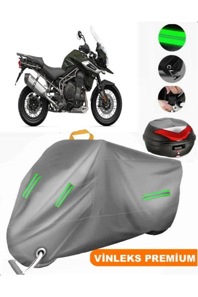 MotoEN  Vinleks Gri Triumph Tiger Explorer XCA Arka Çanta Uyumlu Motosiklet Brandası (Kilit Uyumlu)
