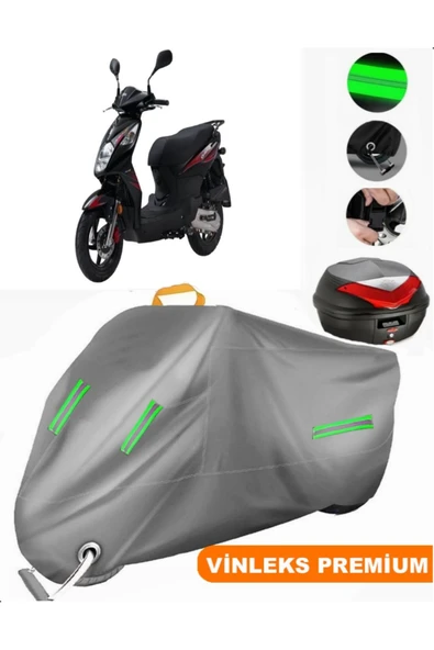 MotoEN  Vinleks Gri Sym Orbit II 50 Arka Çanta Uyumlu Motosiklet Brandası (Kilit Uyumlu) ürün görseli 1