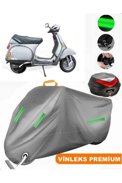 MotoEN  Vinleks Gri Vespa Cosa 200 Arka Çanta Uyumlu Motosiklet Brandası (Kilit Uyumlu)