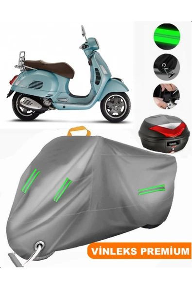 MotoEN  Vinleks Gri Vespa GTS 125 ABS Arka Çanta Uyumlu Motosiklet Brandası (Kilit Uyumlu) ürün görseli