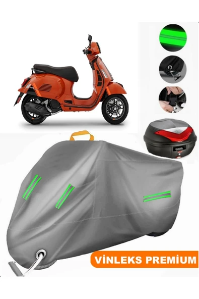 MotoEN  Vinleks Gri Vespa GTS 300 Super Sport Arka Çanta Uyumlu Motosiklet Brandası (Kilit Uyumlu) ürün görseli