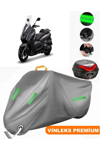 MotoEN  Vinleks Gri Sym Maxi 400i Arka Çanta Uyumlu Motosiklet Brandası (Kilit Uyumlu)