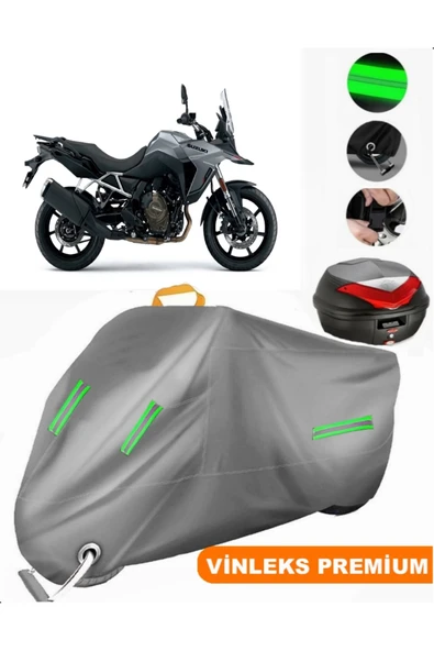 MotoEN  Vinleks Gri Suzuki V-Strom 800 DE Arka Çanta Uyumlu Motosiklet Brandası (Kilit Uyumlu) ürün görseli