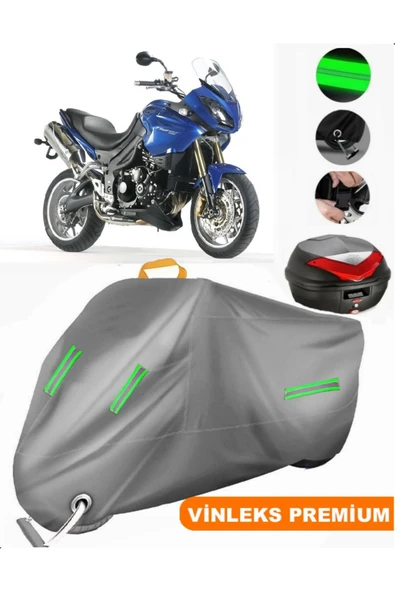 MotoEN  Vinleks Gri Triumph Tiger 1050 Arka Çanta Uyumlu Motosiklet Brandası (Kilit Uyumlu)