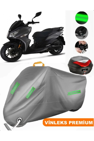 MotoEN  Vinleks Gri Sym Jet 14 200i ABS Arka Çanta Uyumlu Motosiklet Brandası (Kilit Uyumlu) ürün görseli