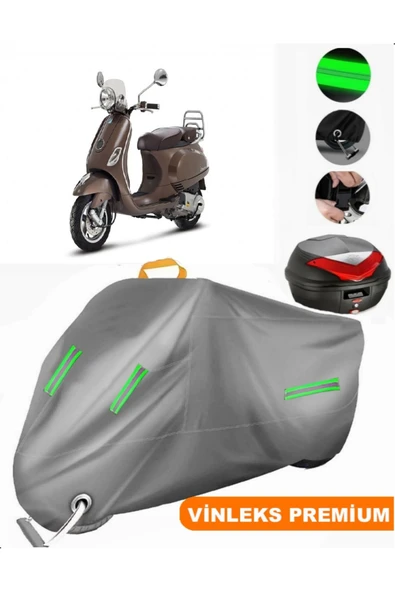 MotoEN  Vinleks Gri Vespa LXV 125 Arka Çanta Uyumlu Motosiklet Brandası (Kilit Uyumlu)