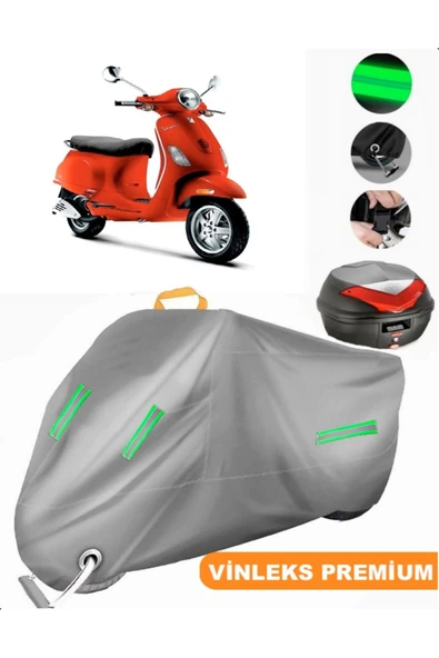 MotoEN  Vinleks Gri Vespa LX 150 i.e Arka Çanta Uyumlu Motosiklet Brandası (Kilit Uyumlu) ürün görseli