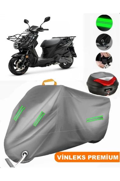 MotoEN  Vinleks Gri Sym Xpro Cargo 125 Arka Çanta Uyumlu Motosiklet Brandası (Kilit Uyumlu)