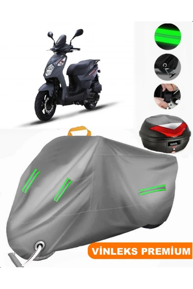 MotoEN  Vinleks Gri Sym Orbit II 125i Arka Çanta Uyumlu Motosiklet Brandası (Kilit Uyumlu)