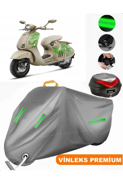 MotoEN  Vinleks Gri Vespa 946 Dragon Arka Çanta Uyumlu Motosiklet Brandası (Kilit Uyumlu)