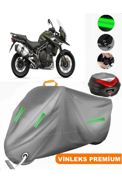 MotoEN  Vinleks Gri Triumph Tiger 1200 XRX Arka Çanta Uyumlu Motosiklet Brandası (Kilit Uyumlu)