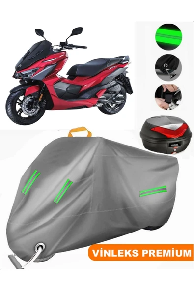MotoEN  Vinleks Gri Sym Jet X 125 Arka Çanta Uyumlu Motosiklet Brandası (Kilit Uyumlu) ürün görseli