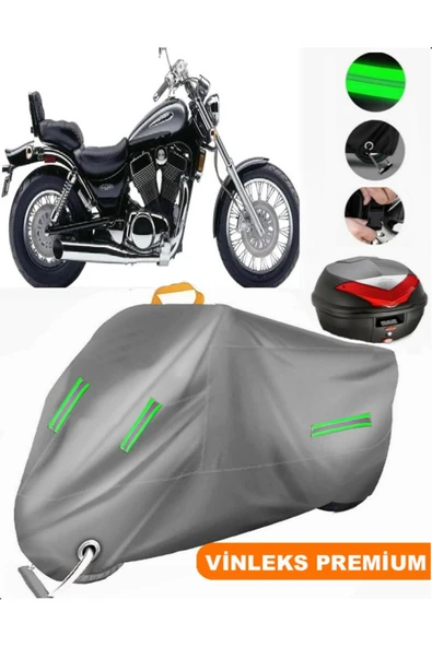 MotoEN  Vinleks Gri Suzuki VL 1400 Intruder Arka Çanta Uyumlu Motosiklet Brandası (Kilit Uyumlu) ürün görseli