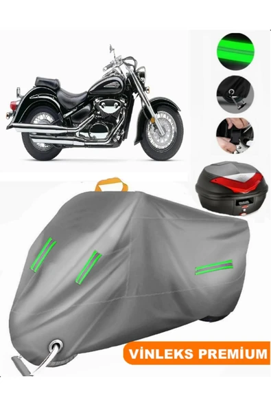 MotoEN  Vinleks Gri Suzuki VL 800 Volusia Arka Çanta Uyumlu Motosiklet Brandası (Kilit Uyumlu) ürün görseli