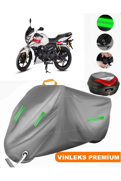 MotoEN  Vinleks Gri TVS Apache RTR 180 Arka Çanta Uyumlu Motosiklet Brandası (Kilit Uyumlu)