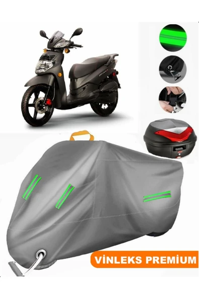 MotoEN  Vinleks Gri Sym HD Evo 200 Arka Çanta Uyumlu Motosiklet Brandası (Kilit Uyumlu) ürün görseli