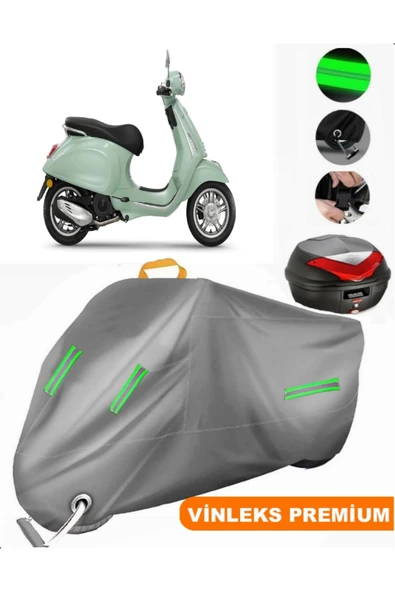MotoEN  Vinleks Gri Vespa Primavera 125 Arka Çanta Uyumlu Motosiklet Brandası (Kilit Uyumlu) ürün görseli