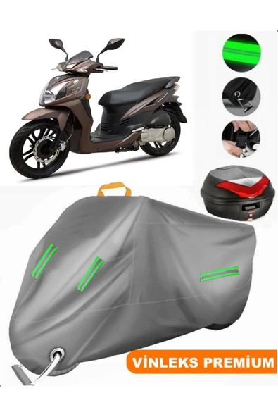 MotoEN  Vinleks Gri Sym Symphony SR 125 Arka Çanta Uyumlu Motosiklet Brandası (Kilit Uyumlu) ürün görseli