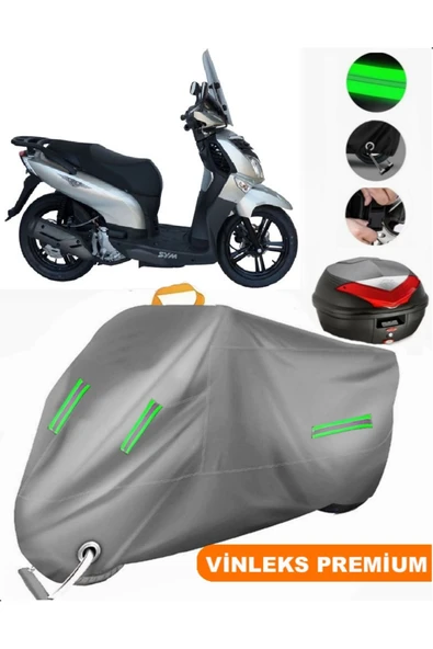 MotoEN  Vinleks Gri Sym HD2 200i Arka Çanta Uyumlu Motosiklet Brandası (Kilit Uyumlu) ürün görseli