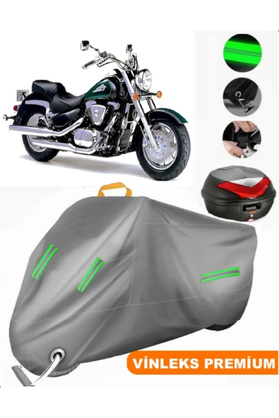 MotoEN  Vinleks Gri Suzuki VL 1500 Intruder Arka Çanta Uyumlu Motosiklet Brandası (Kilit Uyumlu)
