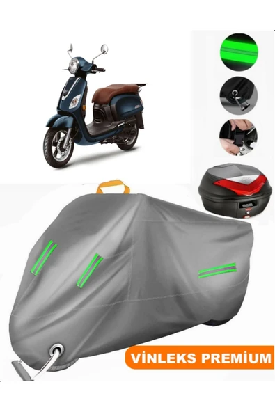 MotoEN  Vinleks Gri Sym Fiddle III 125 Arka Çanta Uyumlu Motosiklet Brandası (Kilit Uyumlu) ürün görseli