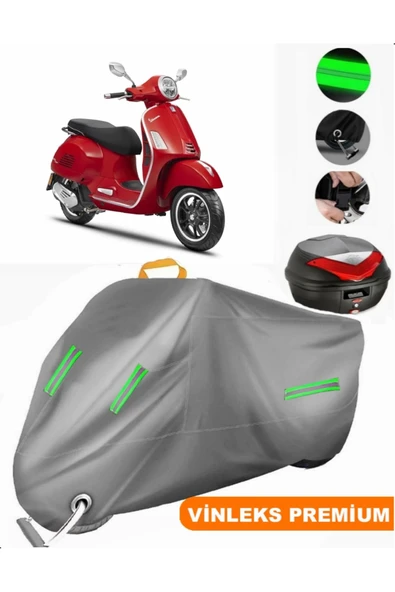 MotoEN  Vinleks Gri Vespa GTS 150 ABS Arka Çanta Uyumlu Motosiklet Brandası (Kilit Uyumlu)