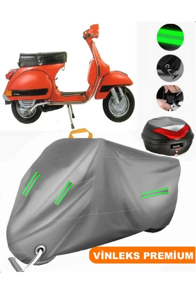 MotoEN  Vinleks Gri Vespa PX 200 Arka Çanta Uyumlu Motosiklet Brandası (Kilit Uyumlu) ürün görseli