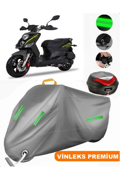 MotoEN  Vinleks Gri Sym Crox 125 Arka Çanta Uyumlu Motosiklet Brandası (Kilit Uyumlu)