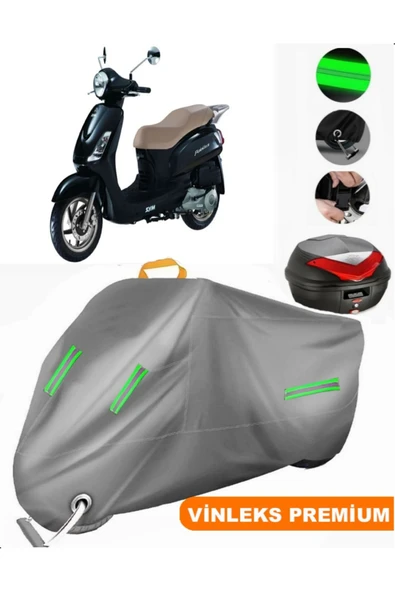 MotoEN  Vinleks Gri Sym Fiddle II 50 Arka Çanta Uyumlu Motosiklet Brandası (Kilit Uyumlu) ürün görseli