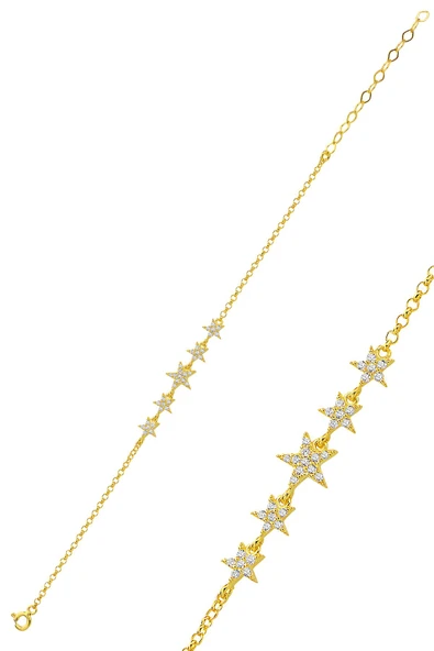 Gümüş altın yaldızlı zirkon taşlı kayan yıldızlar bileklik  SGTL12765GOLD ürün görseli