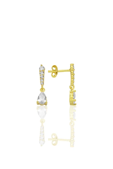 Gümüş altın yaldızlı sıra taşlı sallantılı damla küpe SGTL12773GOLD ürün görseli
