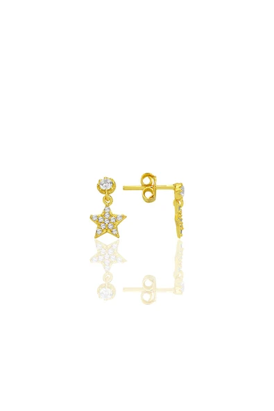 Gümüş altın yaldızlı zirkon taşlı sallantılı yıldız küpe SGTL12780GOLD