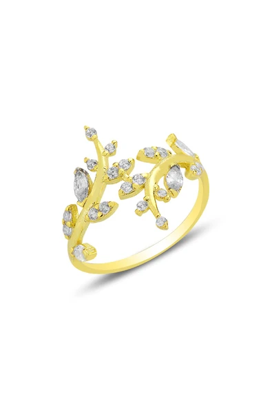 Gümüş altın yaldızlı markiz kesim zirkon taşlı üstten ayarlamalı yaprak yüzük SGTL12787GOLD ürün görseli