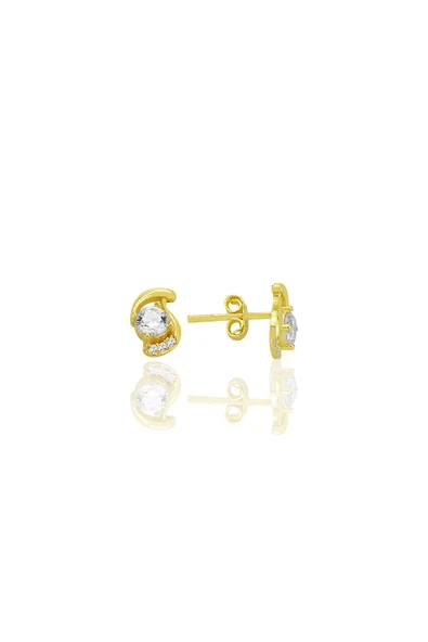 Gümüş altın yaldızlı zirkon taşlı göz modeli küpe SGTL12777GOLD