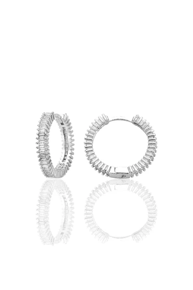 Gümüş rodyumlu baget kesim zirkon taşlı 19 mm tamtur halka küpe  SGTL12784RODAJ