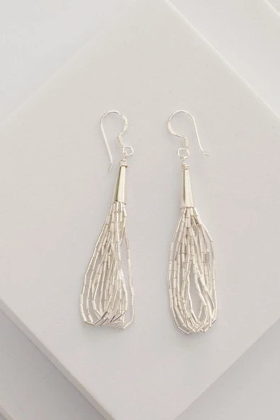 Gümüş özel tasarımlı modern görünümlü 14 sıra likit küpe SGTL12809GUMUS - Resim 5