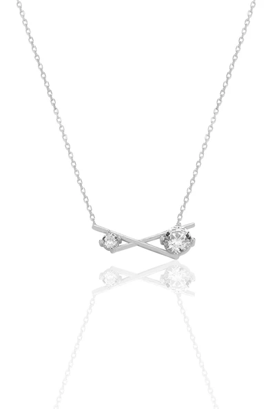 Gümüş rodyumlu zirkon taşlı modern çapraz kolye SGTL12794RODAJ