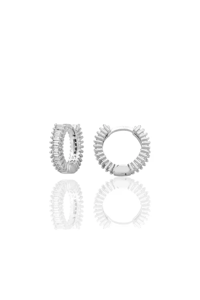 Gümüş rodyumlu baget kesim zirkon taşlı 13 mm tamtur halka küpe  SGTL12783RODAJ ürün görseli
